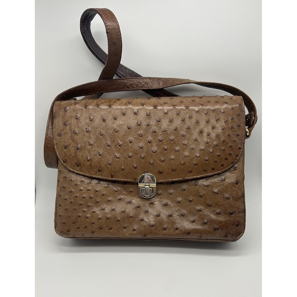 South African Genuine Ostrich Leather Brown Kango Adjustable Handbag Purse‎ READ